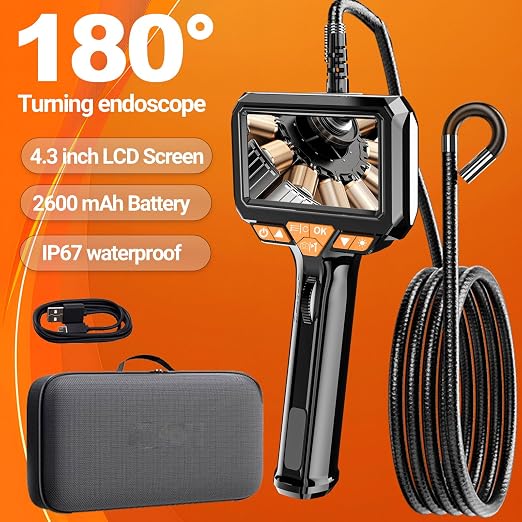 Two-Way Articulating Borescope with LED Light, Industrial Endoscope Camera with Articulated Probe, 4.3'' Screen, Scope Inspection Camera for Automotive Engine Inspect (8.5mm Probe)