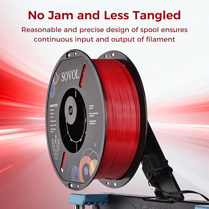 Sovol 3D Printer Rapid PETG Filament 1.75mm 1KG (2.2lbs), High Precision, Strong Toughness, Wiring Tightness, Dimensional Accuracy +/- 0.03 mm, 3D Printing High Speed PETG Filaments, Red