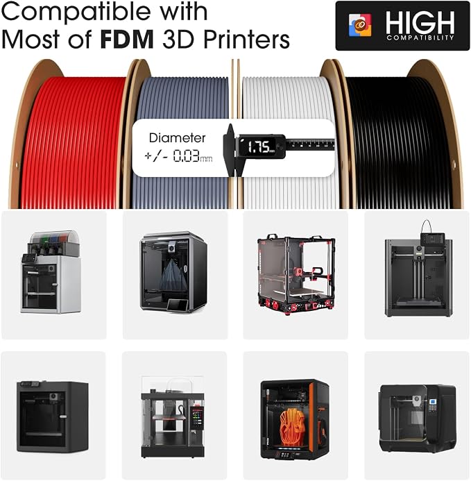 eSUN PLA+ Filament 1.75mm, 3D Printer Filament PLA Plus, Dimensional Accuracy +/- 0.03mm, 1KG per Spool, 4 Spools 3D Printing Filament, Cold White