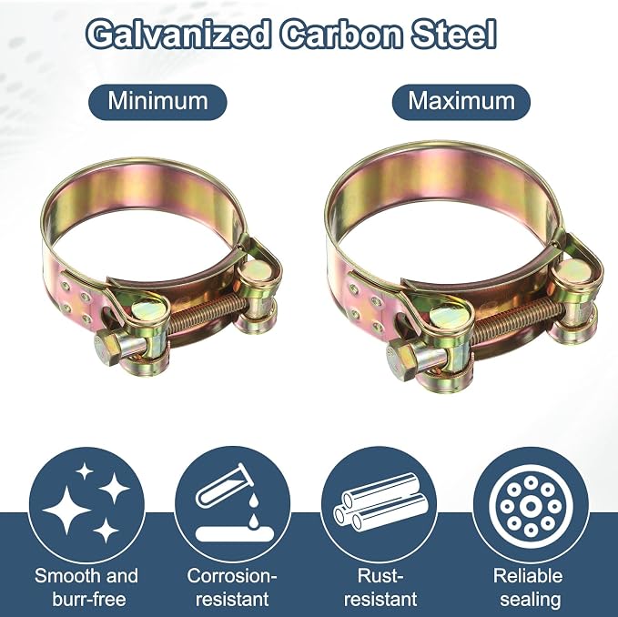 HARFINGTON 3pcs T-Bolt Hose Clamp 113-121mm (4.45-4.76") Galvanized Carbon Steel Adjustable Intake Radiator Pipe Clamps for Automotive Plumbing Industrial Pipes