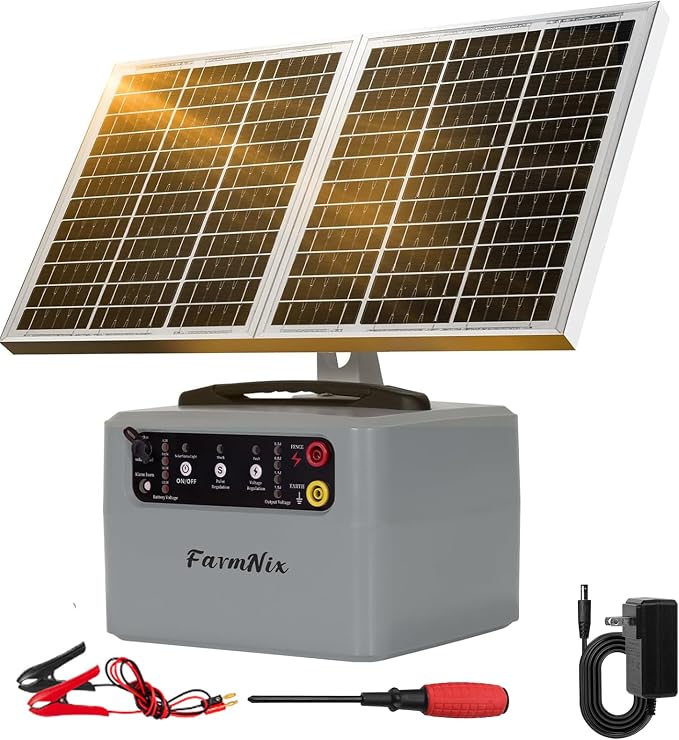 30 Miles Solar Fence Charger,6-12KV Adjustable Output,1.5J Solar Electric Fence Charger,15W Solar Powered Electric Fence Kit, Solar Charger for Livestock,Farm,Garden,24H Protection
