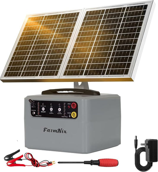 30 Miles Solar Fence Charger,6-12KV Adjustable Output,1.5J Solar Electric Fence Charger,15W Solar Powered Electric Fence Kit, Solar Charger for Livestock,Farm,Garden,24H Protection