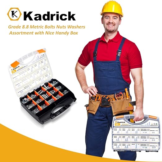 Kadrick 820Pcs Metric Bolt Assortment,Grade 8.8 M6 M8 M10 Hex Heavy Duty Bolts and Nuts Kit,M6-1.0 M8-1.25 M10-1.5 (12mm to 45mm),Eco-Friendly Zinc Plated