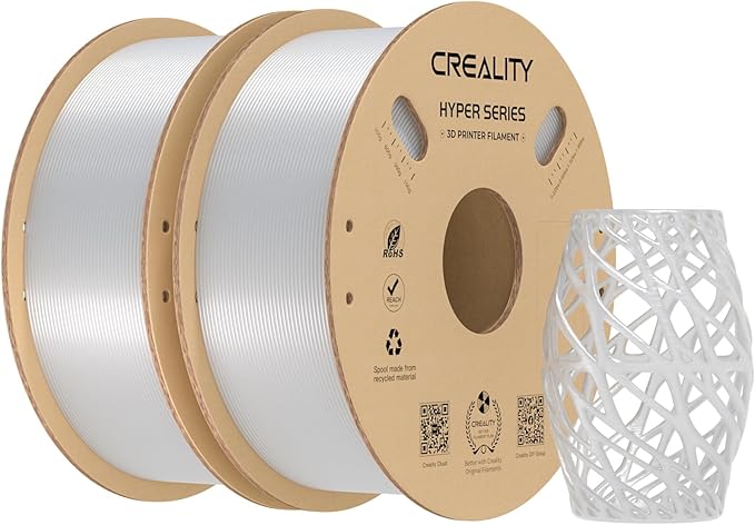 Creality Hyper PETG Filament 1.75mm 2KG, High-Speed PETG for 30–600mm/s Printing, Low Stringing, Strong Layer Adhesion, +/- 0.03mm Accuracy,Fits for Most FDM 3D Printers(Transparent 2-Pack)