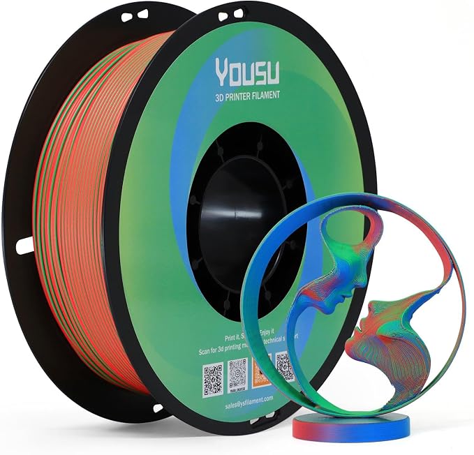 YOUSU Matte PLA Filament Tri-Colors, 1.75mm Magic Color Change Filament, Matte Red Blue Green 3 in 1 Coextrusion PLA Material, Fit Most 3D Printer, Matte Spool 1KG (2.2lbs