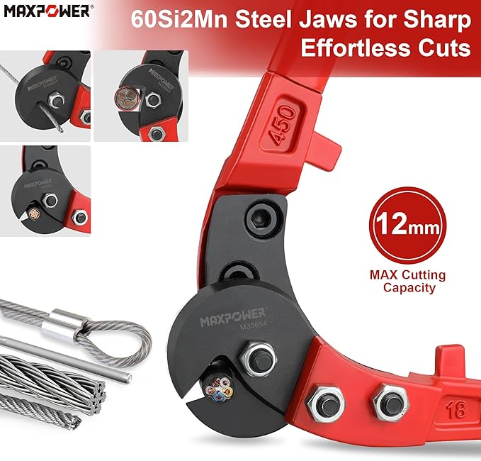 MAXPOWER Steel Cable Cutters, 8" Wire Cutter & 18” Wire Rope Cutter for Hard Wire Ropes, Stainless Steel Wire Seals Aircraft Bicycle
