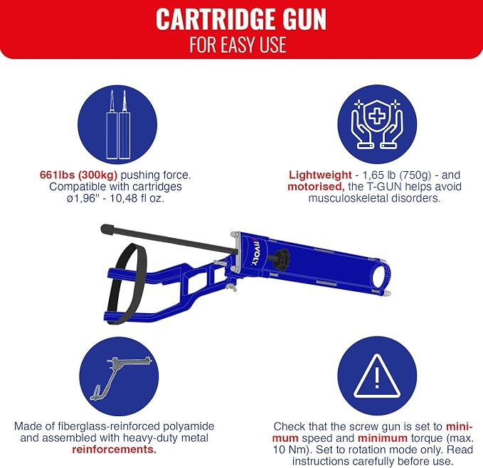 TIVOLY - T-Gun F300 Cartridge Caulking Gun - for Cordless Drill and Screwdriver- for Ø 1,96" - 10,48 fl oz cartridges