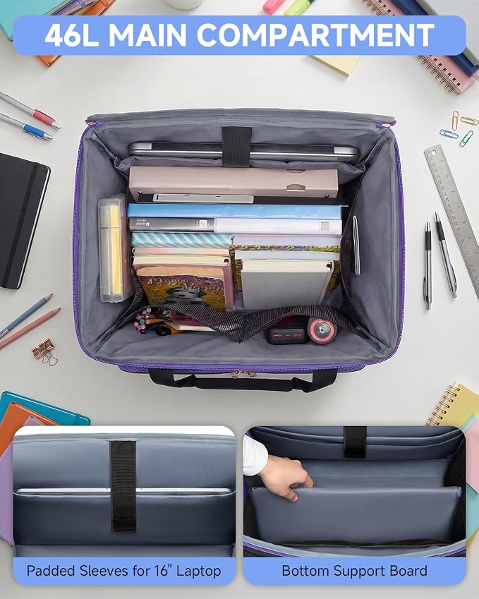 Amythe 5-Wheel Rolling Tote Bag for 15.6 in Laptop | Rolling tote for teachers, nurses & crafters; Spacious compartment fits 15.6 inch laptop; Smooth 5-wheel rolling design