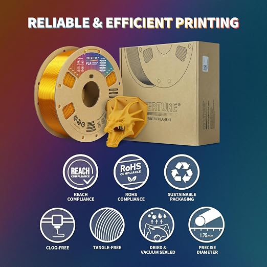 OVERTURE PLA Filament 1.75mm, Neatly Wound 3D Printer Filament 1kg Spool (2.2lbs), Dimensional Accuracy +/- 0.02 mm, Fit Most FDM 3D Printers (Royal Gold)