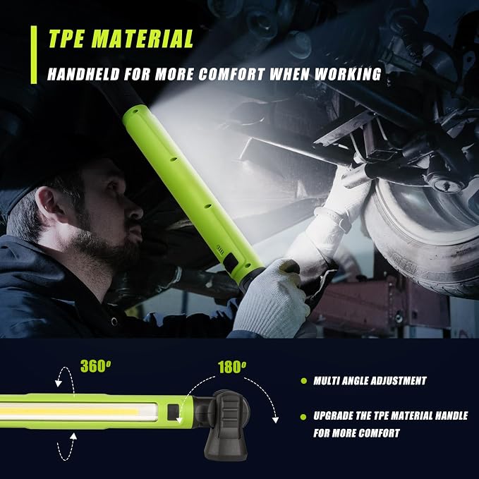 Work Light, 3000LM Bright LED Work Lights, 5200mAh Rechargeable Magnetic Underhood Work Light, Portable IP54 Waterproof Mechanic Light w/Outlet for Car Repairing/Garage/Workshop/Emergency