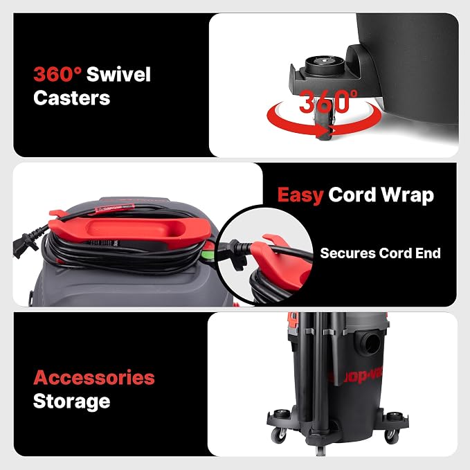 Shop-Vac 6 Gallon Ultra Quiet Shop Vacuum Wet and Dry, 4.5 PHP Powerful Suction Wet/Dry Vacuum with Attachments, 1-7/8 in. x 7 Ft Hose, 15 Ft Cord, Ideal for Jobsite, Garage, Workshop & Home, 5430541