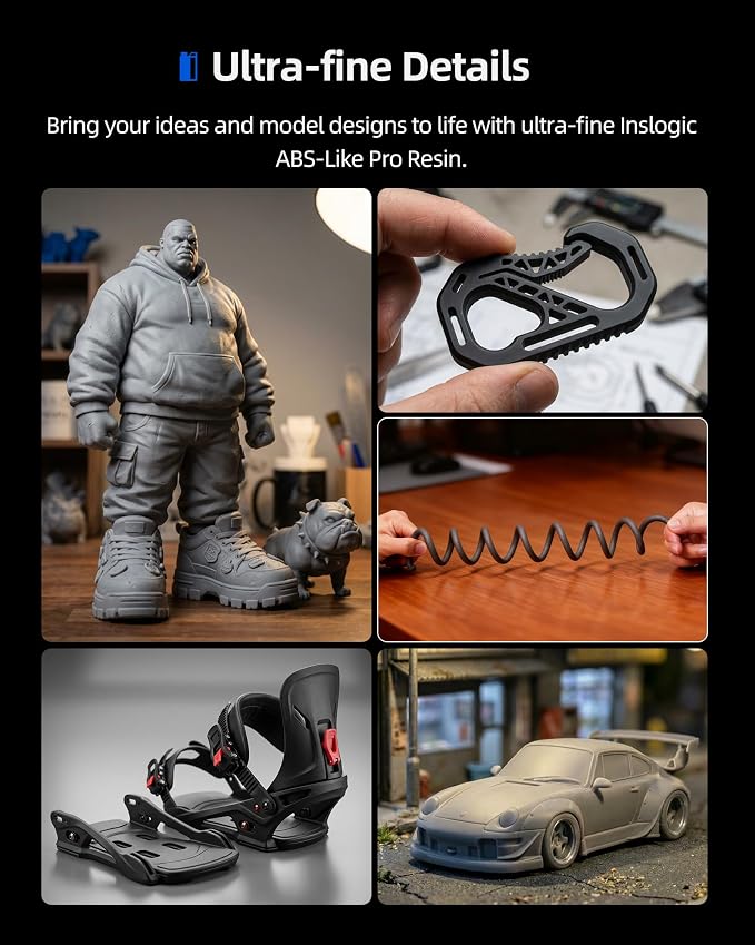 Inslogic ABS-Like Pro Resin 1kg, High Toughness 3D Printer Resin/UV Resin, Fast Curing & Low Odor, Ultra-High Precision Matte Finish for Miniatures, Prototyping & Functional Parts(Black)