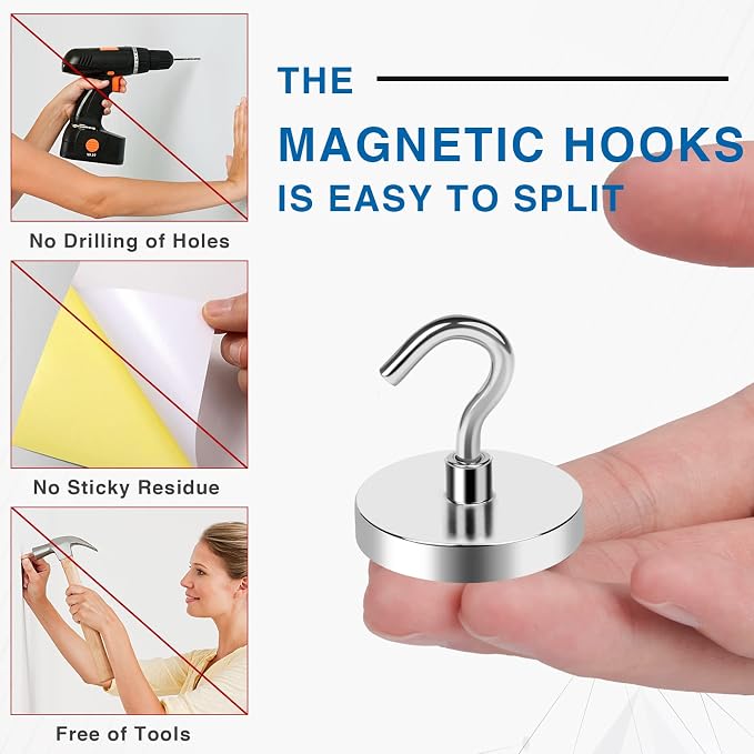 LOVIMAG Magnetic Hooks Heavy Duty, 130LBS, 4 Pack | Magnet with Hook for Cruise Cabins, Classroom, Kitchen Essentials, Door Decoration, Refrigerator, Silver