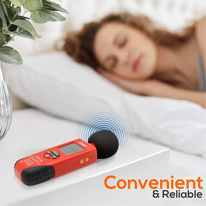 PYLE PSPL25 Digital Handheld Sound Level Meter with A & C Frequency Weighting for Musicians, Red/Black