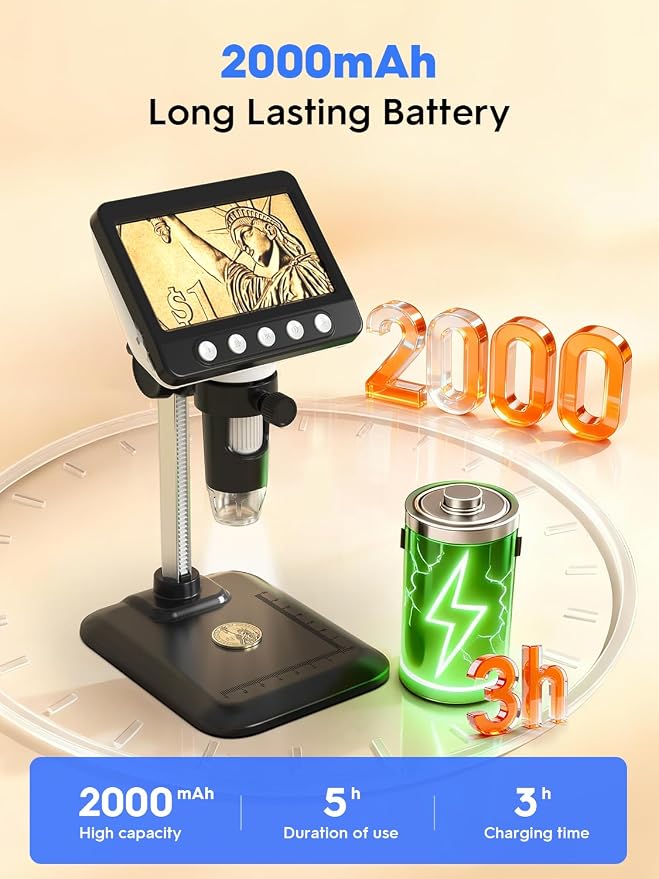 Coin Microscope, 4.3" LCD USB Digital 1000X 1080P Coin Magnifier | 8 Adjustable LED Lights, PC View Compatible with Windows/MacBook for Adults Kids