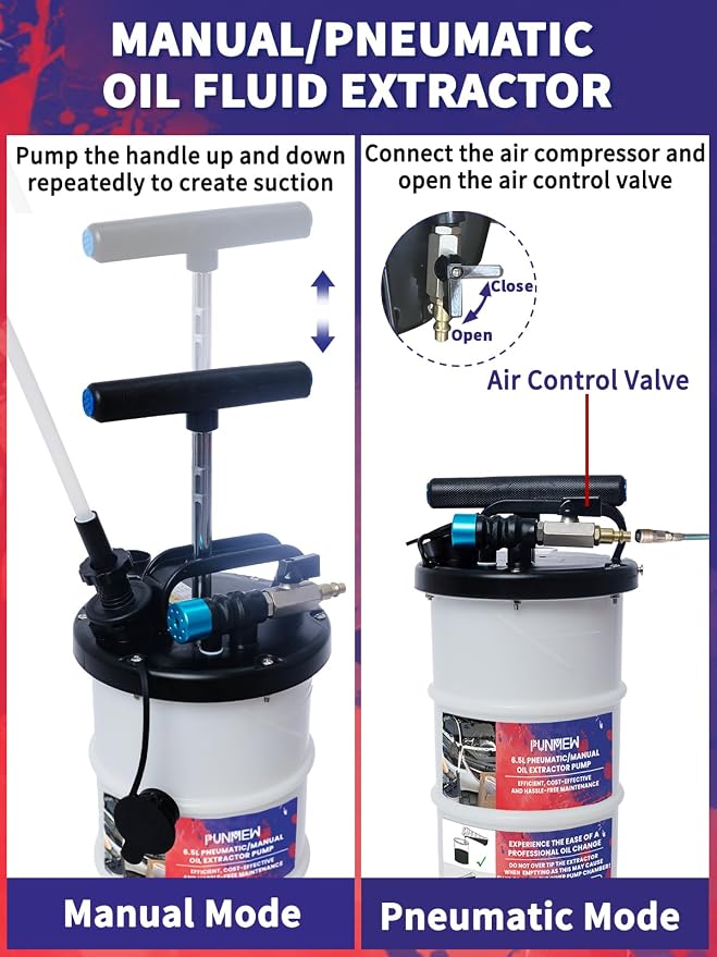6.5L Oil Extractor Pump Pneumatic/Manual Oil Extractor for Automotive Fluids Vacuum Evacuation