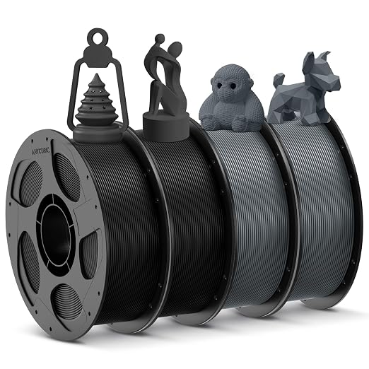 ANYCUBIC 3D Printer Filament PLA Bundle, PLA Filament 1.75mm Dimensional Accuracy +/- 0.02mm, 1KG Reusable Spool, 2KG Black + 2kg Texture Grey, 4KG in Total