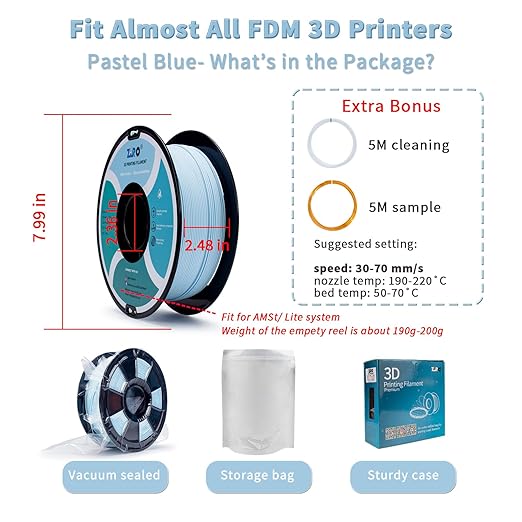 ZIRO 3D Printer Filament, Matte 1.75mm PLA Filament, Pastel Colors PLA Series, 3D Printing Material, Fit Most FDM Printers,1.75mm 1kg/2.2lbs Spool, Pastel Blue(Matte)