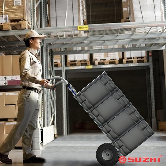 Suzhi Two Large Wheel Hand Truck Dolly Cart with Wheels Heavy Duty/with 2 Wheels / 600Lbs Load, 2 Straps for Furniture/Appliance/Carton/Warehouse/Office /10 Minutes to Install as Video