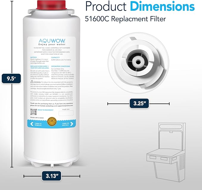 Replacement Water Filter for 51300-C/51600-C For Premium Filtration – Compatible with ELK Models, 6000 Gal 12 Month – No Chip, Extended Service Life (1)