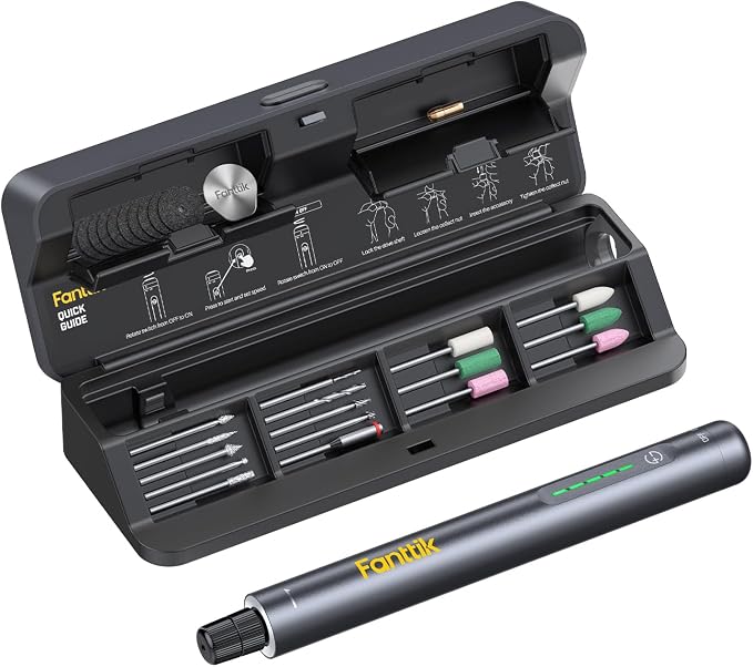 Fanttik F2 Master Kit Mini Cordless Rotary Tool, 5 Speed, Engraving Pen, 28 Accessories for 3D Printed Finishing, Sanding, Polishing, Drilling, Carving, Precision DIY in Flip-Top Case