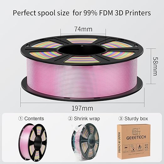 Geeetech 3D Printer Silk PLA Filament 1.75mm Gold, Shiny Silk Filament,1kg Spool (2.2lbs), Dimensional Accuracy +/- 0.02mm, Fit Most FDM Printer (Bright Gold)