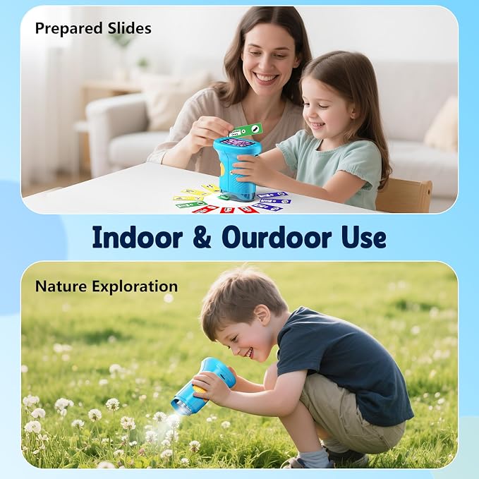 Odatay 4K 1000X Digital Microscope for Kids with Long Distance Viewing & 2.4" Screen, Portable Handheld Edu Toys for Kids Age 3-12 Exploring Bugs Plants at Home Classroom & Outdoor Travel, Blue