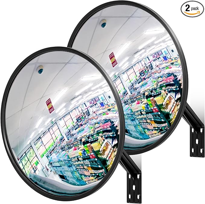 Maitys 2 Pcs Convex Mirror Acrylic Safety Security Traffic Garage Corner Mirror Adjustable Wide Angle View Mirror with Fixing Bracket for Indoor Outdoor School Classroom Warehouse (26 Inch)