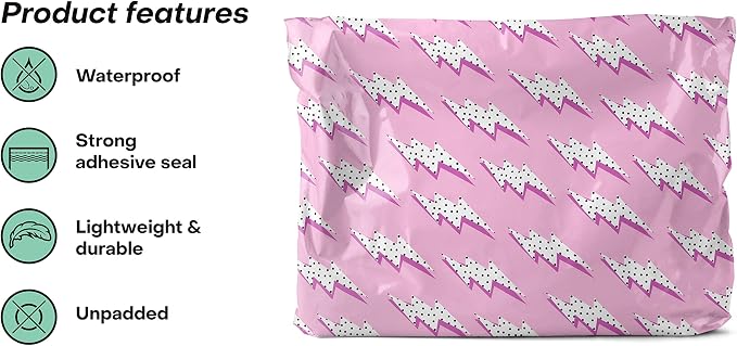 14x19 Poly Mailers – Lightning Bolt – Waterproof, Tear-Resistant Shipping Bags with Adhesive Seal – 100 Pack – Package Mint
