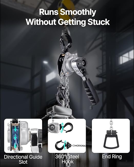 VEVOR Manual Lever Chain Hoist, 1/2T 1100LBS Capacity Heavy Duty Come Along, 10FT Lift G80 Alloy Steel Chain with Dual Pawl Mechanical Brake,360°Rotating Hooks, for Warehouse Construction Garage