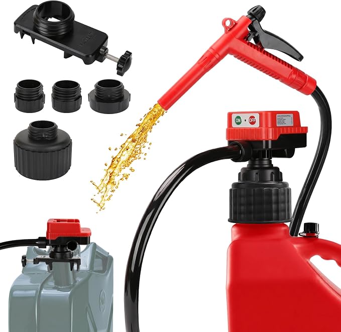 4.5GPM Cordless Fuel Transfer Pump with 51" PVC Hose, Compatible with DeWalt 20V (Include POWERSTACK) & Milwaukee 18V Batteries, 4 adapters & multi-adapter, Gas Pump for Lawn Mowers, Cars(Bare Tool)