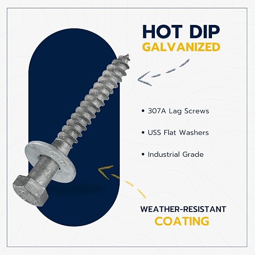 3/8 x 3-1/2 (50 Pack) Lag Screw Kit, 50 Screws and 50 washers, Hot Dip Galvanized, Meets ASME B18.2.1 Industrial/Commercial Grade by Makers Bolt