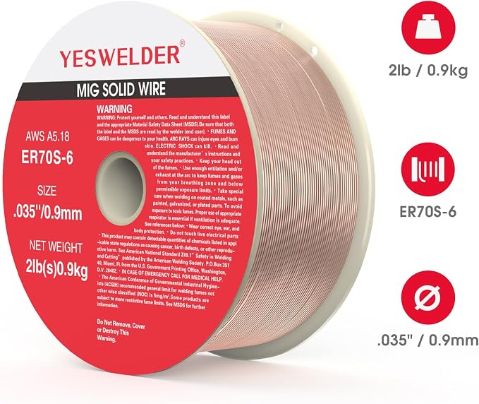 YESWELDER ER70S-6 MIG Wire, Solid Carbon Steel .035-Inch Diameter 2-Pound, High Feedability Strong ABS Plastic Spool Welding Wire