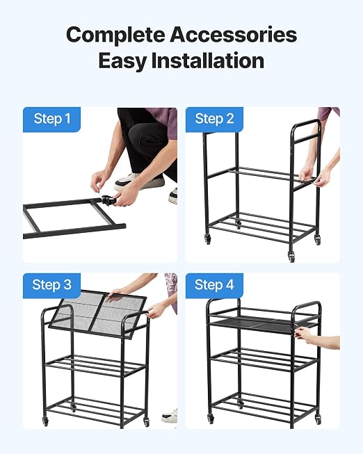 VEVOR 3D Printer Filament Storage Rack, 4 Tier Heavy Duty Storage Shelf, Rolling Filament Spool Holders Racks with Wheels, Filaments Organzied for 3D Printing Station, Office, Workshop (Shelf Only)