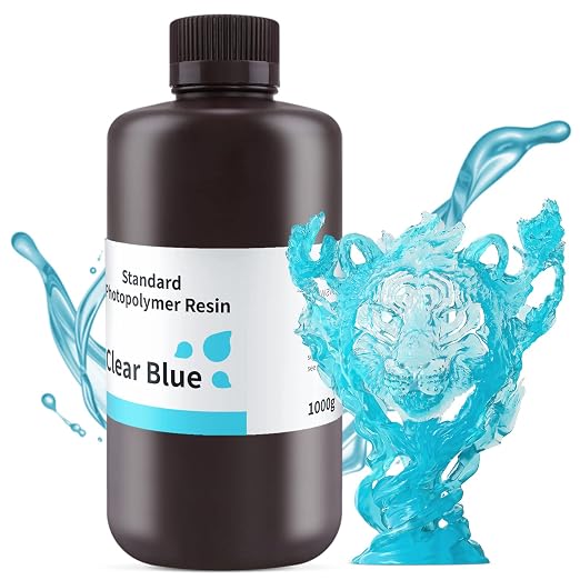 ELEGOO 3D Printer Resin 405nm LCD Fast UV Curing Standard Resin Photopolymer Resin High Precision Non Toxic Low Odor for DLP/LCD 3D Printing Clear Blue 1000G