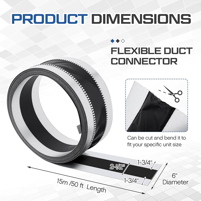 Zonon 6 x 50 ft Vinyl Flexible Duct Connector Canvas Duct Connector Roll for Dryers Range Hoods HVAC Kitchen and Other Household Scenarios