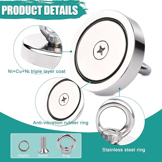 MAGXCENE Lift Fishing Magnet 3.54”(90mm), Super Strong Magnets Heavy Duty, Large Rare Earth Magnets Powerful Neodymium Salvage Magnets for Remover Shop River Lifting Retrieving
