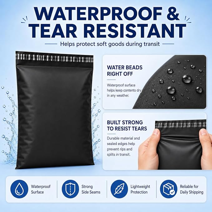 Fuxury Poly Mailers 10x13 Inch 100 Pack,Shipping Bags For Clothing,Black | Heavy Duty Self Seal Mailing Envelopes,Durable Opaque Packaging Mailers Poly Bag For Large Clothing Business,Boutique&Online