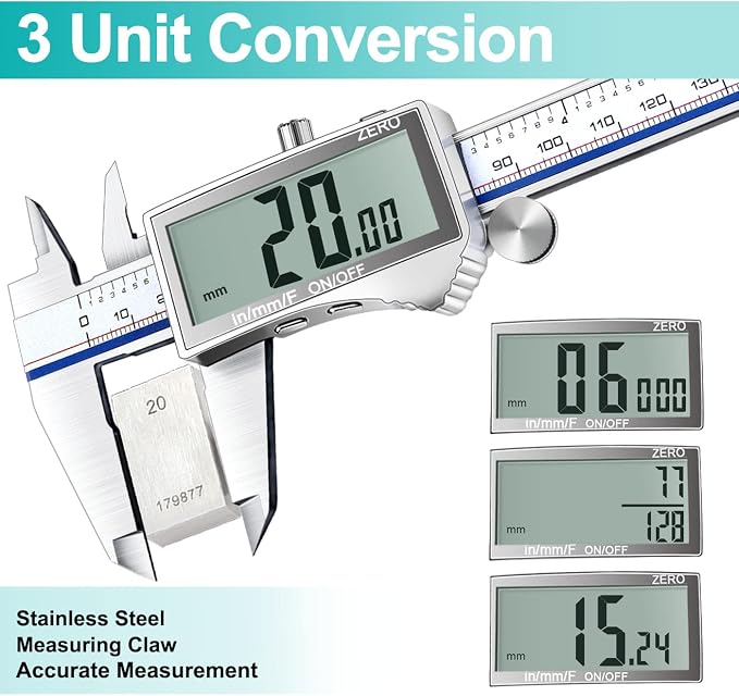 Kynup 6 Inch Caliper with Large Screen, 8 Inch Digital Caliper IP54 Measuring Tool Stainless Steel Measuring Tools