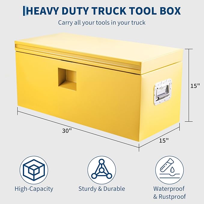 GarveeTech Truck Bed Tool Box Heavy Duty Steel Toolbox with Hydraulic-Assisted Lid, Drill-Proof Lock & Weatherproof Seal, Universal Mount for Pickup, Truck Bed, RV, Trailer