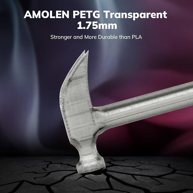 AMOLEN Rapid PETG Transparent 3D Printer Filament 1.75mm Transcucent +/-0.02mm,500mm/s High Speed Strong Toughness Christmas Multicolor Bundle Black/Purple/Red/Orange 250gx4