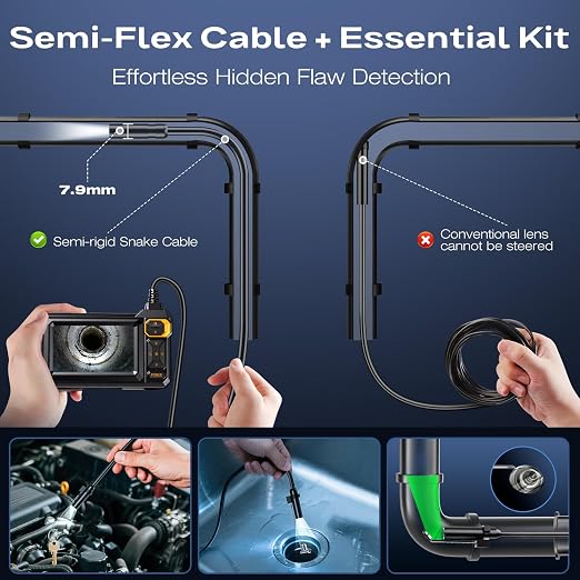 Endoscope Camera with Light, 1920P HD Borescope Inspection Camera with 4.3" IPS Screen, AukonVee IP67 Waterproof with 8 LEDs & 16.5ft Semi-Rigid Snake Camera for Automotive Pipe Tools Gadgets for Men