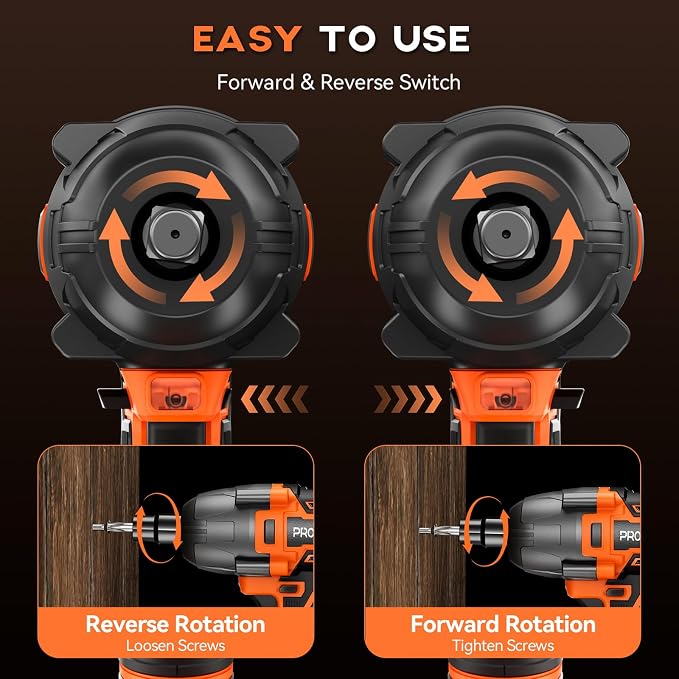 Protmex 900Ft-lbs (1200N.m) Impact Wrench, 1/2" Cordless Impact Driver, 21V High Torque Power Impact Gun - 2x4.0Ah Batteries, Variable Speeds Impact Motor for Pickup Truck/Family Car (Orange Red)