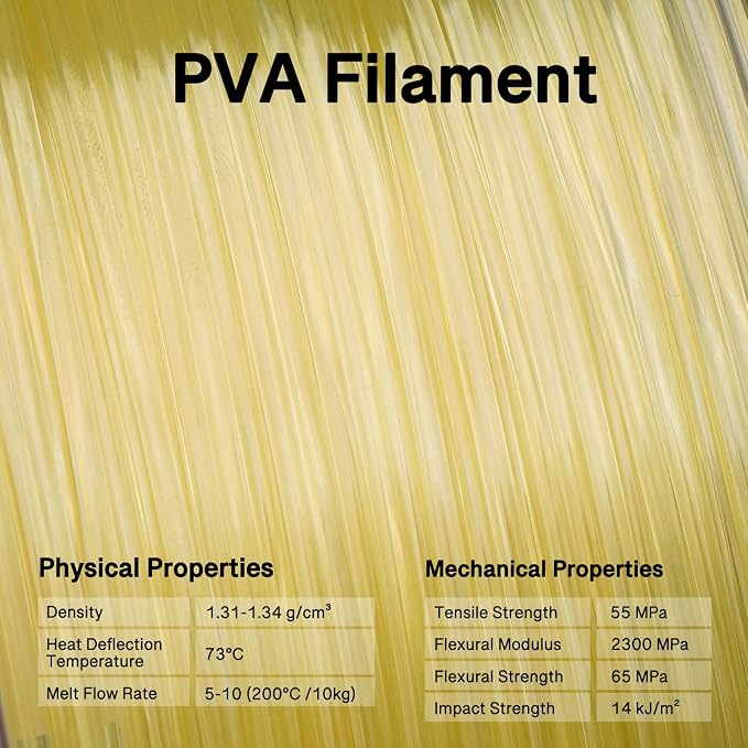YXPOLYER PVA Filament 1.75mm 1kg Support Material for PLA, PETG, ABS, Fast Water Soluable in 6 Hours, AMS-Compatible Spool