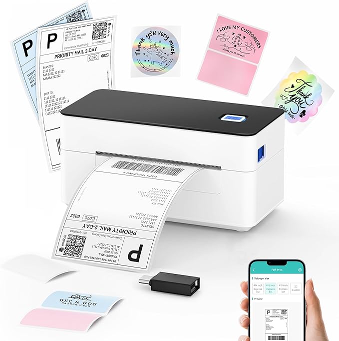 SVANTTO Bluetooth Shipping Label Printer 4x6, Compatible with Windows/Mac/Android/iOS, High-Speed 4x6 Thermal Label Printer for USPS, UPS, Etsy, Shopify, Poshmark, Inkless Printing