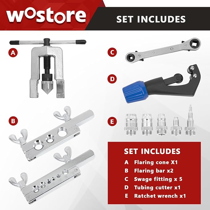 Wostore Flaring Swage Tool Kit for Copper Plastic Aluminum Pipe With Tubing Cutter & Ratchet Wrench