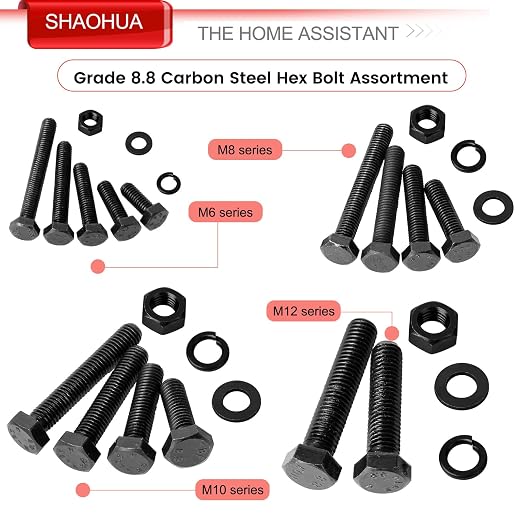 M6 M8 M10 M12 Metric Bolts and Nuts Assortment Kit 16MM to 60MM Grade 8 Hex Head Nuts Bolts Washers Assortment 15 Metric Sizes Nuts and Bolts Assortment Kit with Storage Case, 232PCS, Black