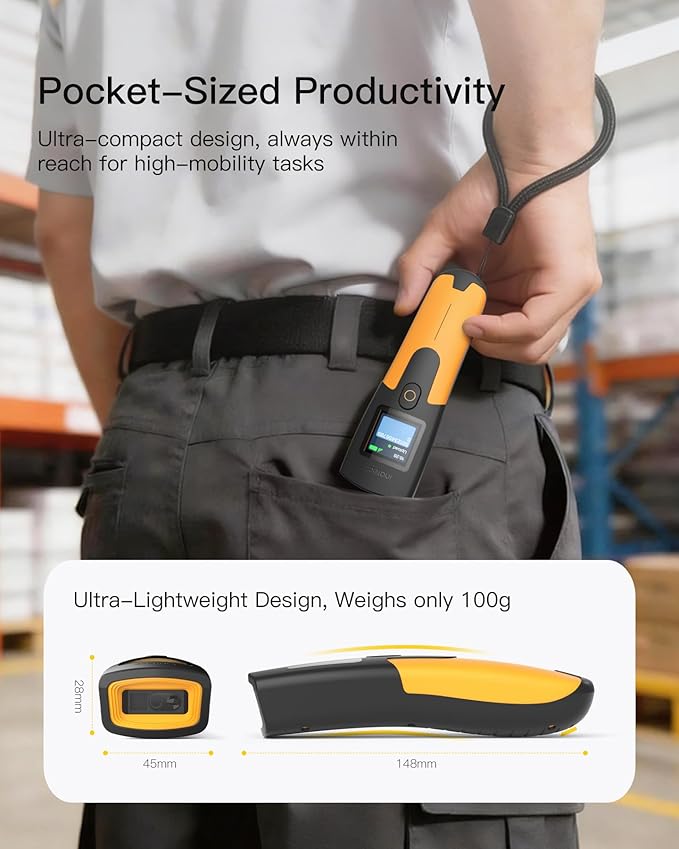 Inateck 2D Wireless Barcode Scanner with 1.4" TFT Screen, Portable Bluetooth Barcode Reader, 2600mAh Battery, Fast Linear Code Scanning for Inventory, Library, Warehouse, Nano 260D