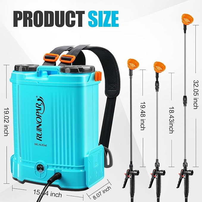 4 Gallon Battery Powered Backpack Sprayer with Auto-Mixing, 21V 2.6Ah Battery, 2 Spray Wands (Stainless & Fiberglass), 100 PSI Garden Sprayer for Lawn Care