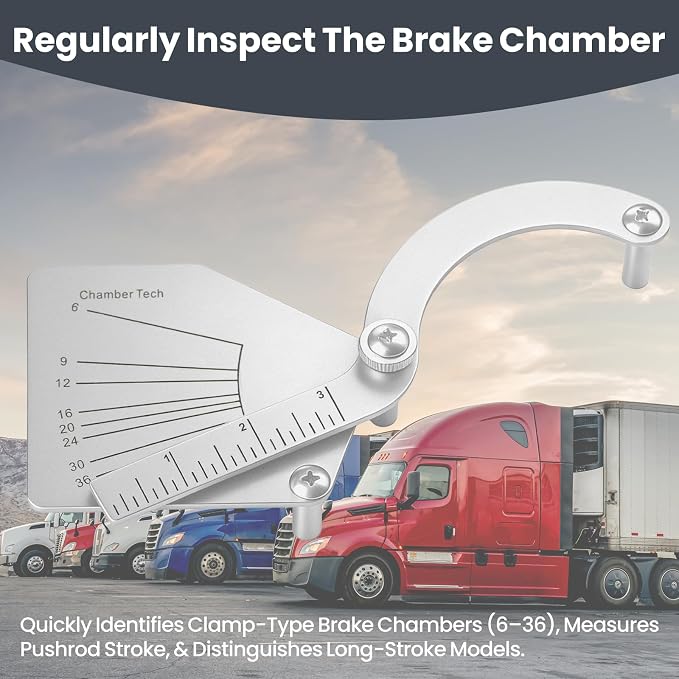Brake Chamber Identification Tool, Type 6-36, 1 Pack | 304 Stainless Steel, Pre Trip Inspection, Measures Pushrod Stroke, Laser Etched Gauge, DOT Safety Compliance, Heavy Duty